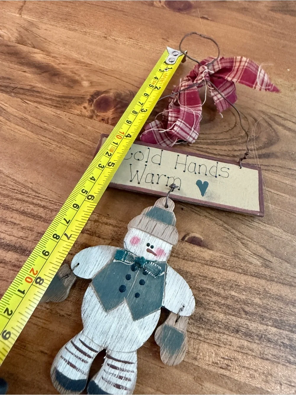 Rustic Snowman Hanging Ornament - Cream and Teal Holiday Decor